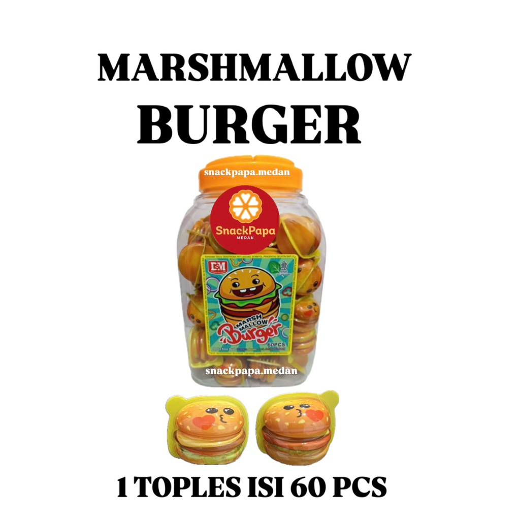 DSM MARSHMALLOW BURGER [1 TOPLES ISI 60 PCS] | PERMEN MARSHMALLOW BURGER | DSM BURGER | MARSHMALLOW 