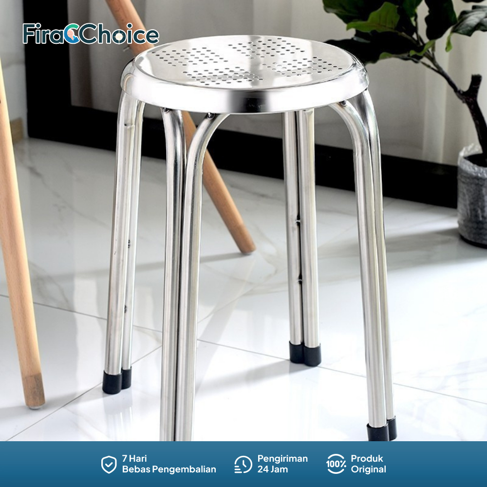 Firachoice - Kursi Besi Stainless Steel Bangku Bulat Stainless Steel Tempat Duduk KURSI SANTAI