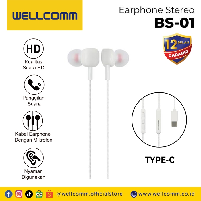 Handsfree/Earphone/Headset Stereo Wellcomm Bs-01 Type-C