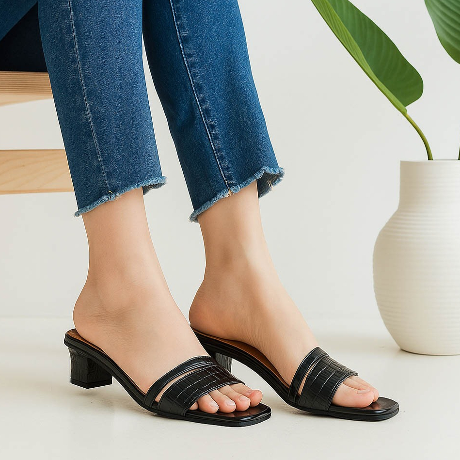 Arsyila - Kulit Croco Asli ORIGINAL / Sandal Heels 3cm Ukuran Jumbo Besar | No 40 41 42 43 44 45 | S