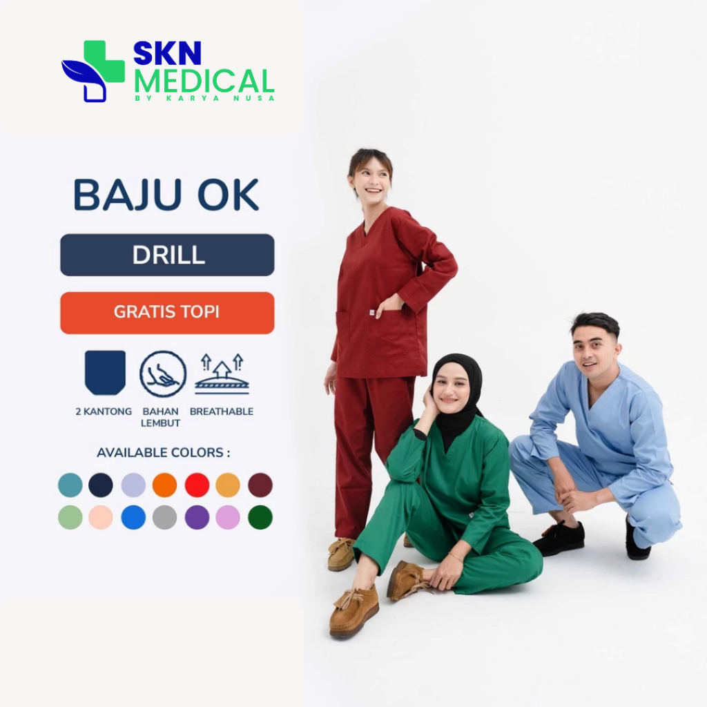 [ CLEARANCE SALE ] SKN Medical Baju OK Drill Lengan Panjang Dokter Perawat | Scrub Medis Rumah Sakit