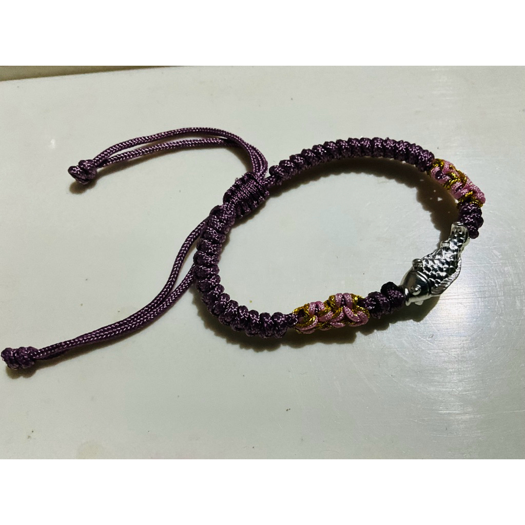 gelang charm ikan perak S999 dgn tali ungu