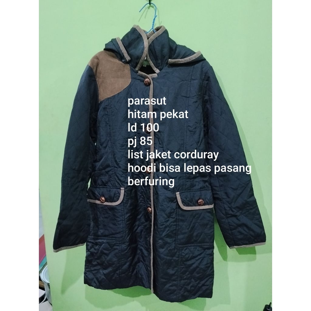 jaket hitam hoodi parasut list cordu pl