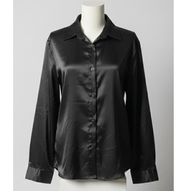 PRELOVED ATASAN KEMEJA SILK SATIN HITAM (LD 98)