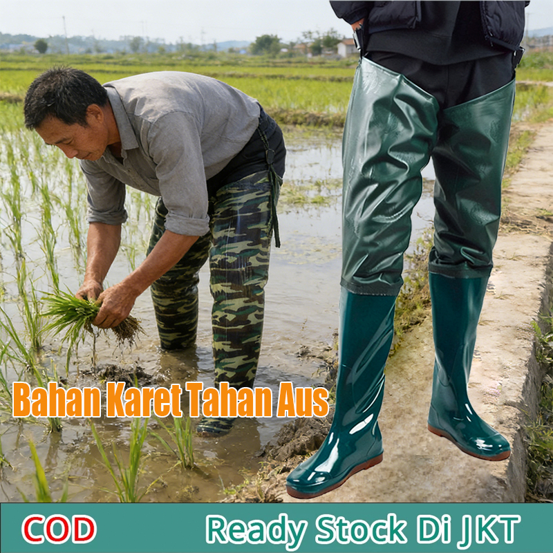 Sepatu Boots Sawah Panjang Karet Hijau 80cm Anti Air dan Anti Keong / Sepatu Bot Air Panjang