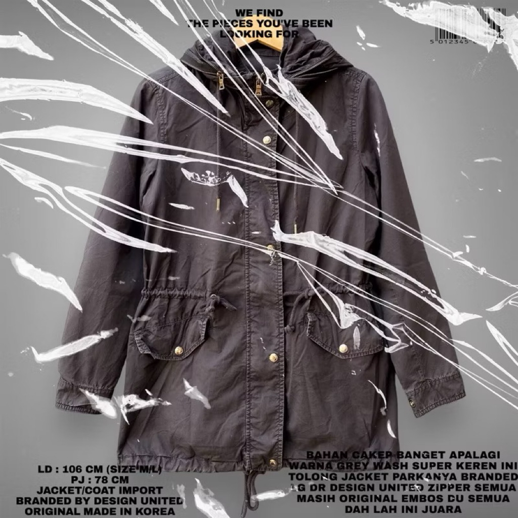 DESIGN UNITED ORIGINAL KOREAN JACKET PARKA PREMIUM BAHAN JEANS CANVAS WARNA BLACK WASH KOREAN LOOK/J