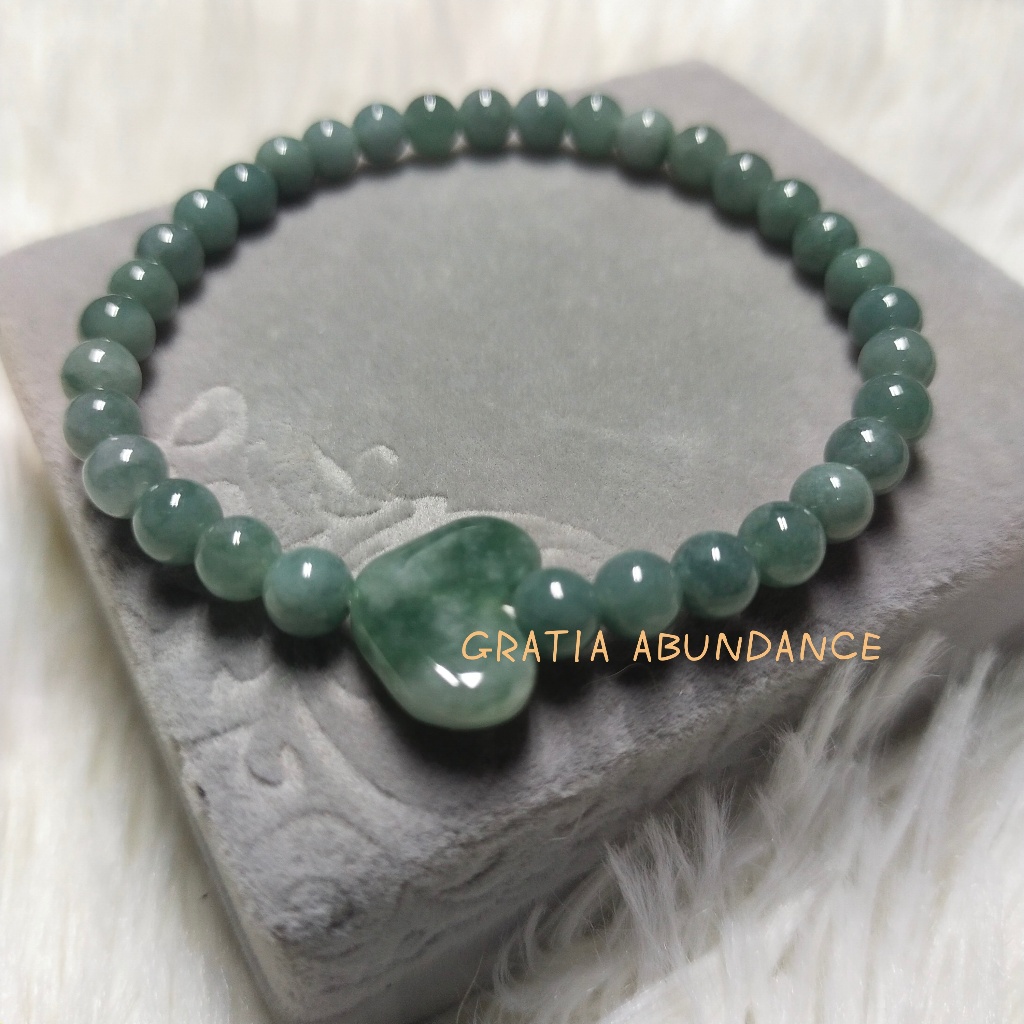 Gelang Giok Jadeite Burma BWJ Blue Water Jade 5mm dengan Spacer