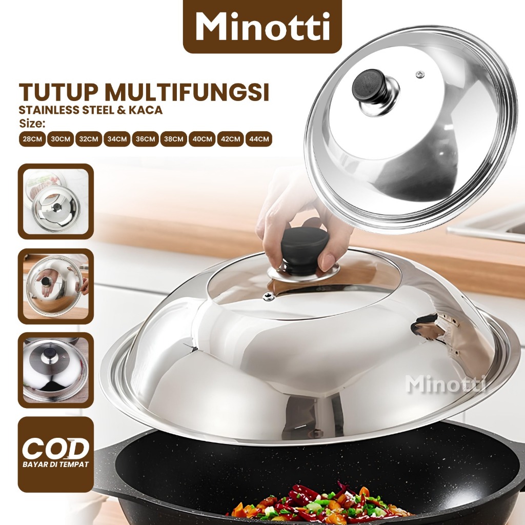 304 Stainless Tutup Penggorengan Kombinasi  Panci Tutup kaca Panci stainless steel tebal Tutup Wajan