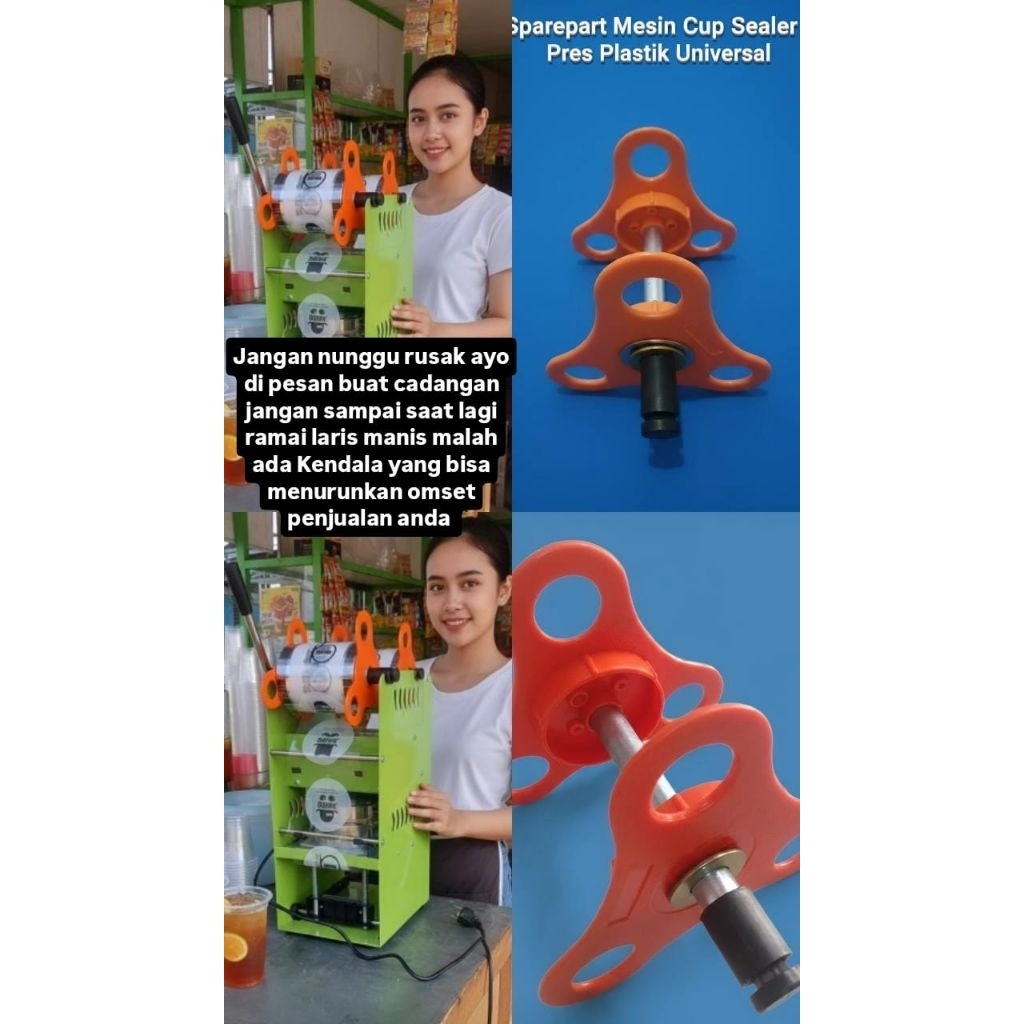 Sparepart Mesin Cup Sealer Pres Plastik Es Universal Paket Segitiga Oranye Pipa As dan Ring Pengunci