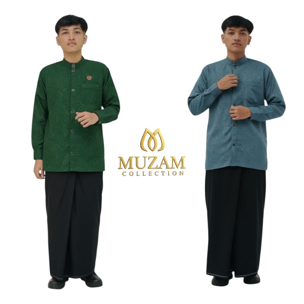 Baju Koko Pria Modern Lengan Panjang Warna Hijau & Tosca Size S-XXL
