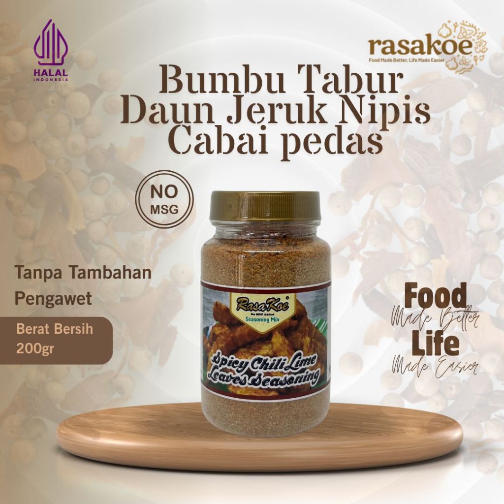Rasakoe Bumbu Tabur Daun Jeruk Nipis Cabai Pedas Non MSG 200 Gram - Halal, Praktis & Tanpa Pengawet