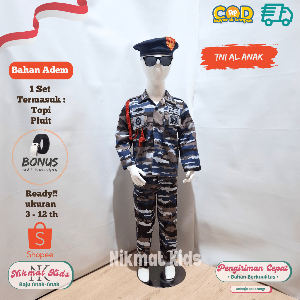 Baju tni al anak baju tentara anak seragam tni angkatan laut anak kostum tentara anak laki laki tk