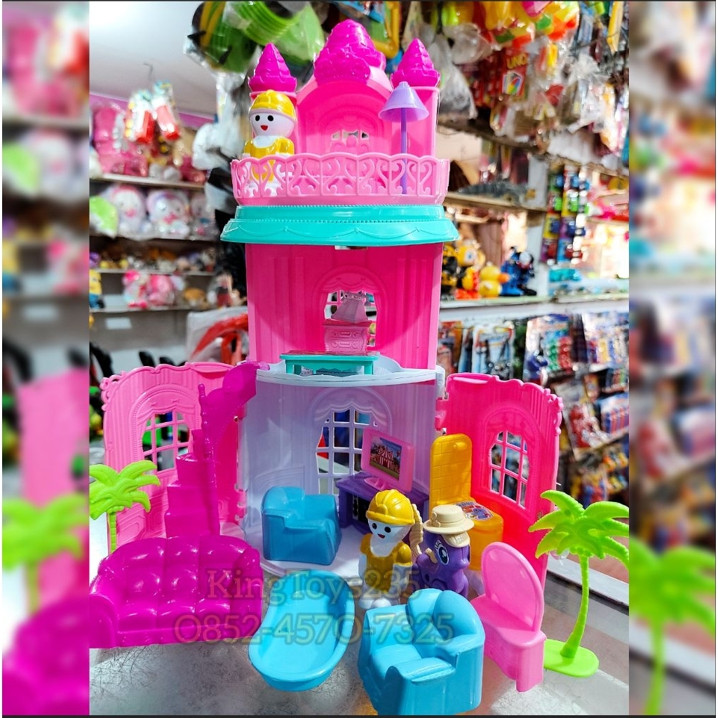Mainan Anak Istana Barbie dan Perabotan Set Anak 3 Tingkat Besar Lengkap Rumah Kamar Princess Putri 