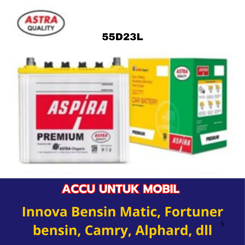 Aki Mobil Innova Bensin Matic, Fortuner bensin - Accu Aspira Premium 55D23L Aki Basah 12V / 60Ah