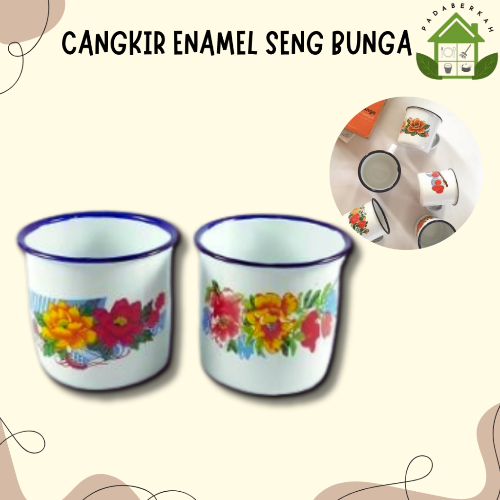 Cangkir Seng Kembang Cangkir Gelas Mug Enamel Seng Bunga Polos Lurik 7 Cm Mug Cangkir Kecil Mini