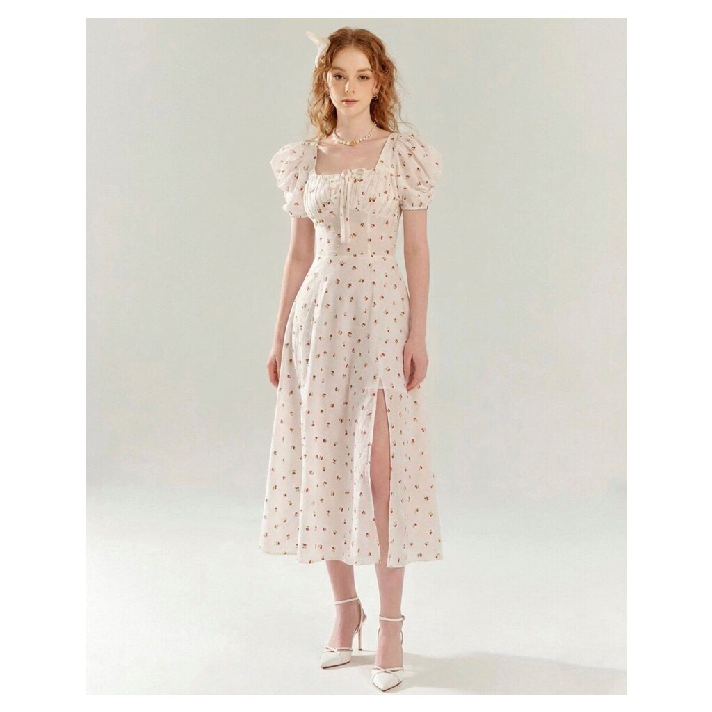 TPWRM - White Cherry Front Slit Dress