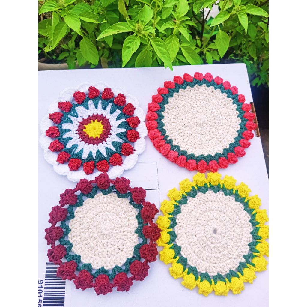 Coaster estetik | Tatakan gelas rajut | alas gelas estetik rajut