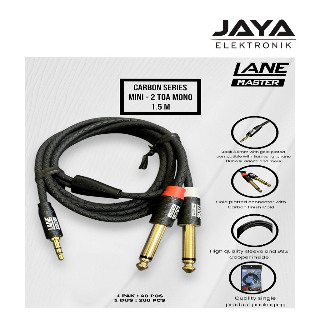Kabel Jack mini stereo to jack akai toa 1,5 m LANE MASTER Kabel sambungan jack mini stereo 3.5 mm to