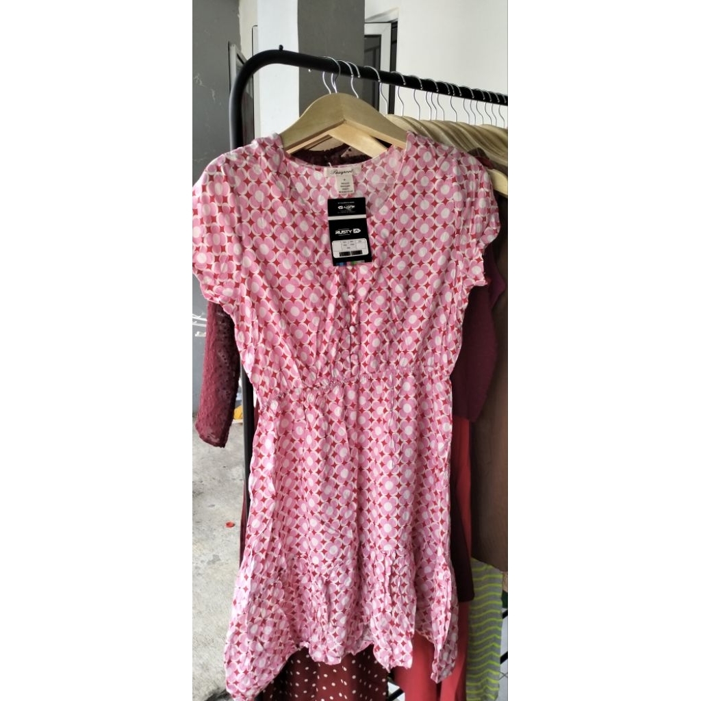 Baju Dress Pink motif bunga