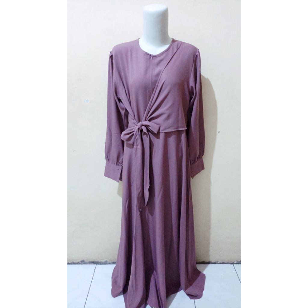Gamis Long Dress Kondangan Lebaran Idul Fitri Tunangan Engagement Pengajian Warna Ungu Deep Purple L