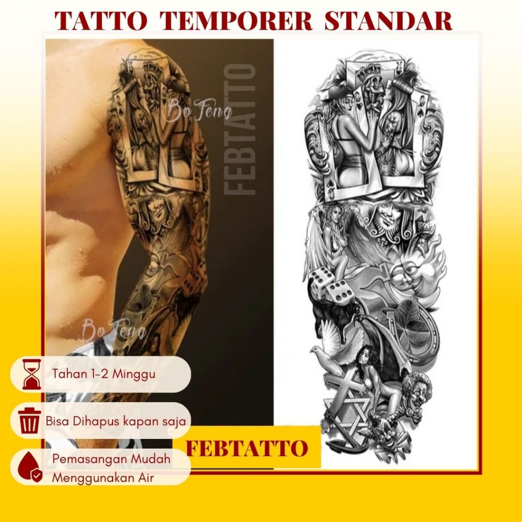 Temporary Tattoo FULL ARM Size 17cmx48cm Aesthetic Tattoo Motif Temporary Tattoo Sticker Halal Whole