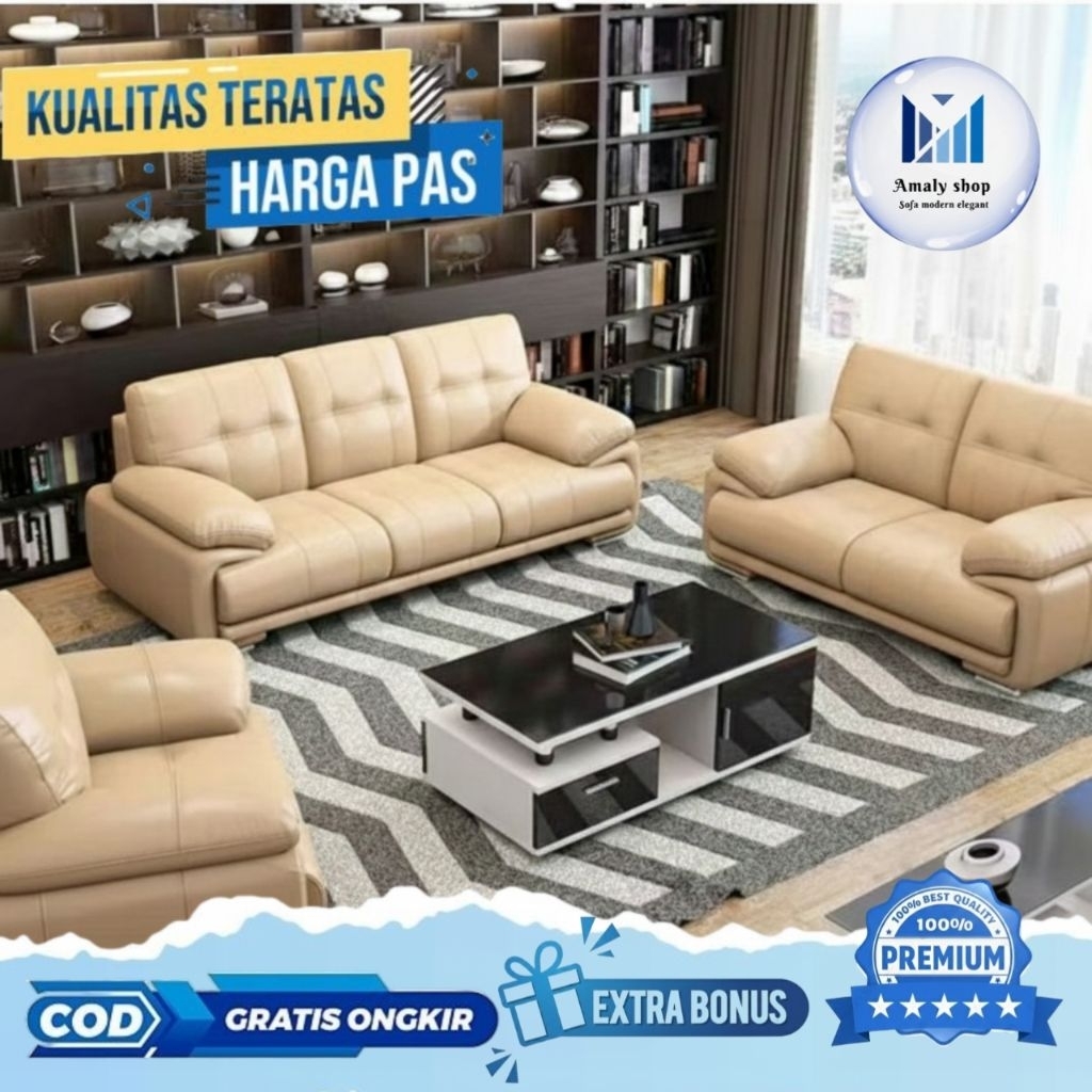 Sofa Kulit 321 Minimalis Sofa Mewah Gaya Amerika Kursi Tamu Minimalis Kualitas Premium