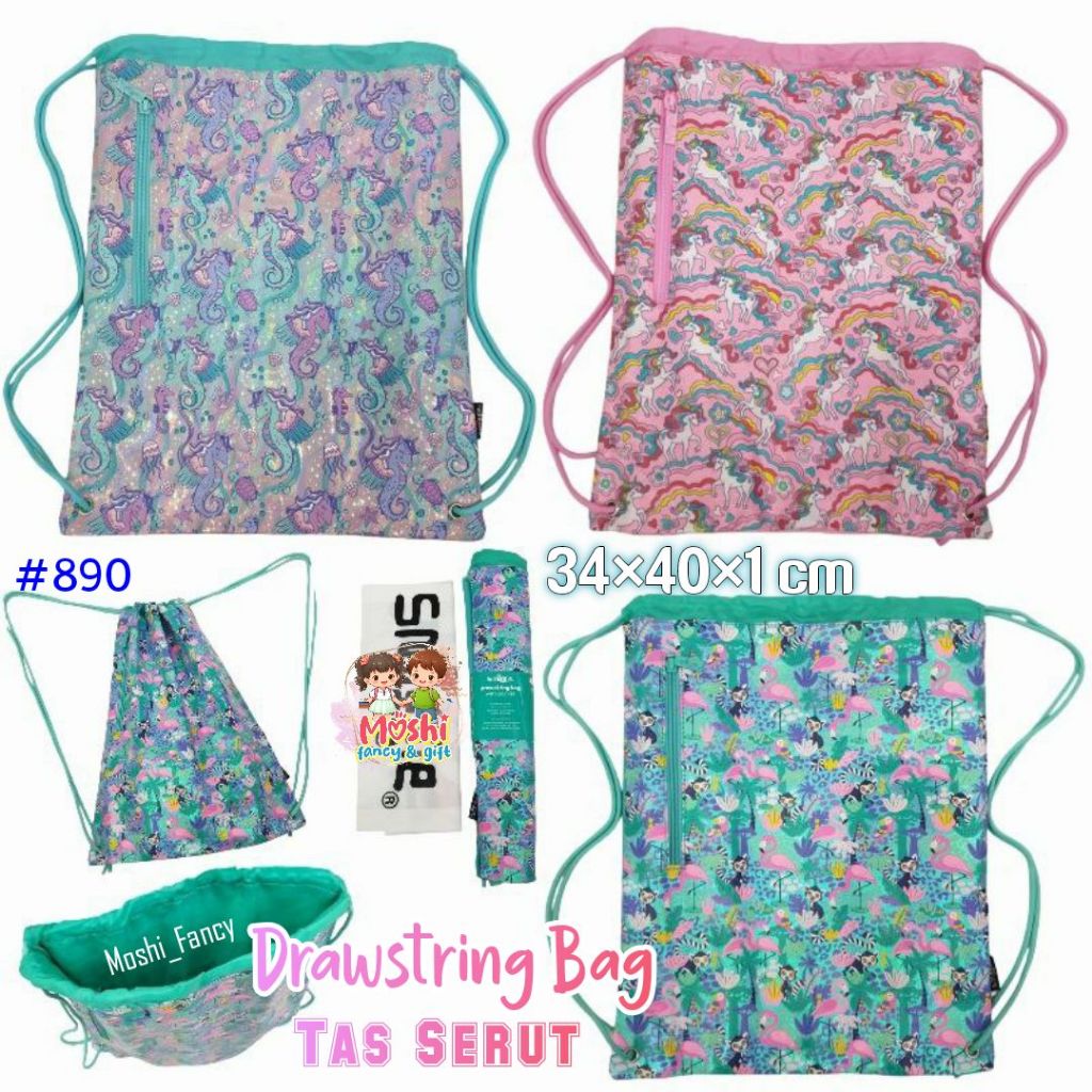 Tas Drawstring / Tas Serut Renang Sport Les / Tas Serut Anak Perempuan dan Anak Laki-Laki