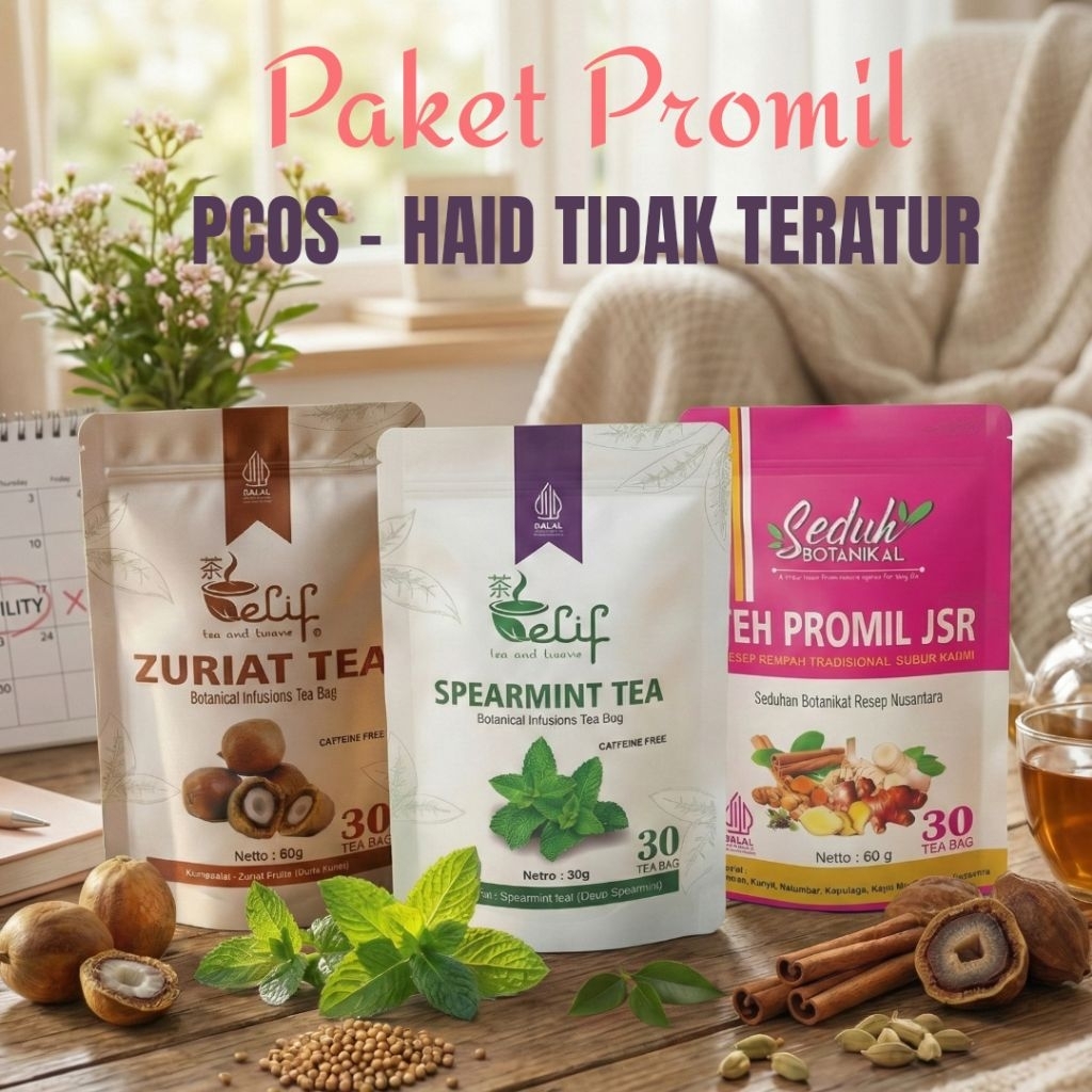 PAKET PROMIL PCOS - Haid Tidak Teratur | Zuriat Tea + Spearmint Tea + Teh Promil JSR