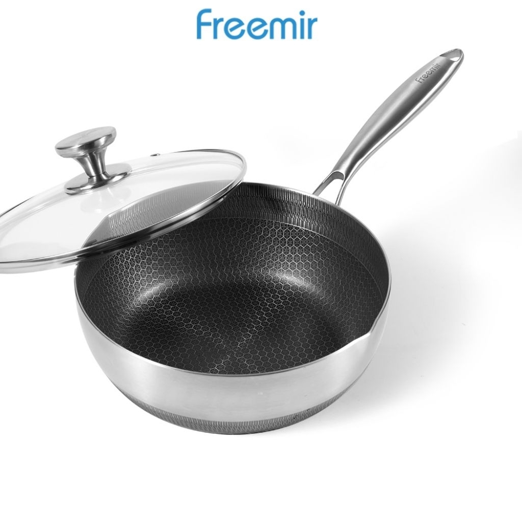 Freemir Honeycomb Stainless Steel Frying Pan 24cm + Tutup Kaca