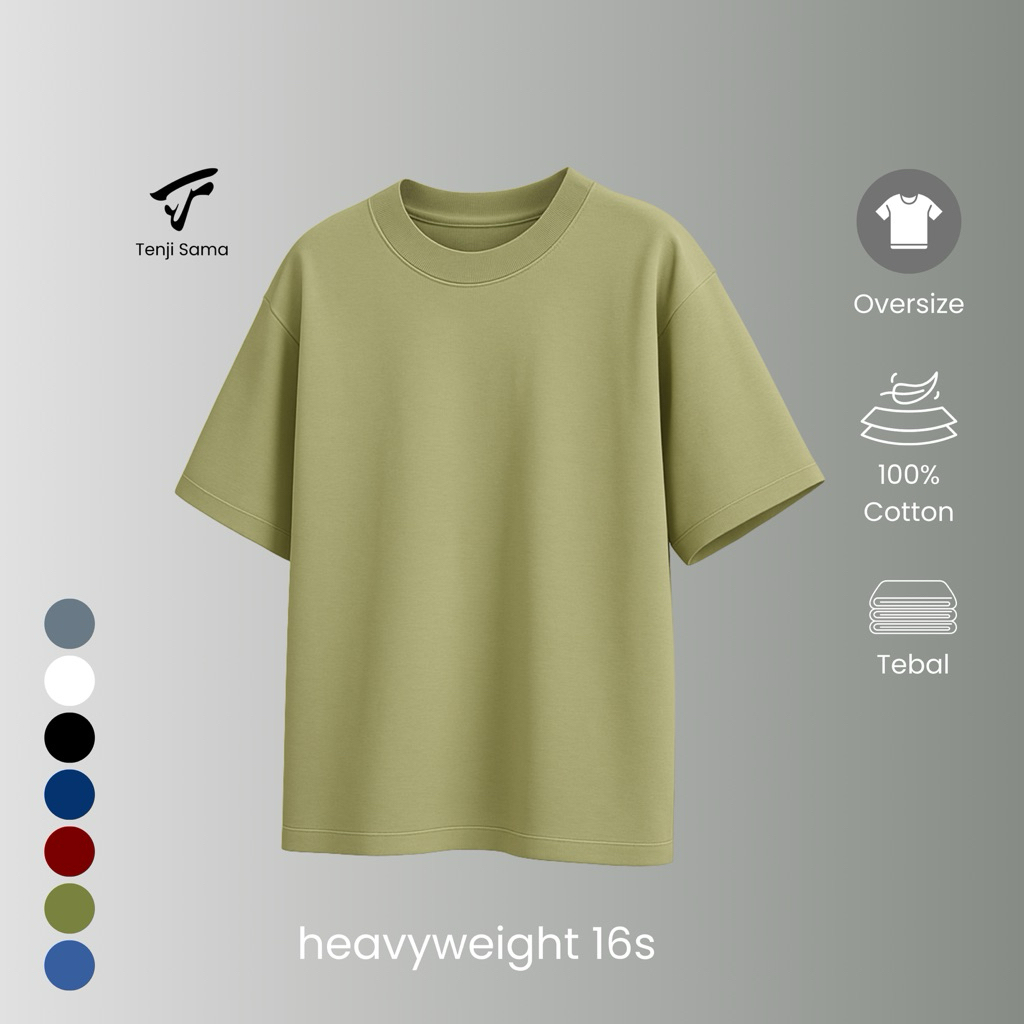 Tenji - Oversize Heavyweight 16s Tshirt Kaos Polos Sage Green