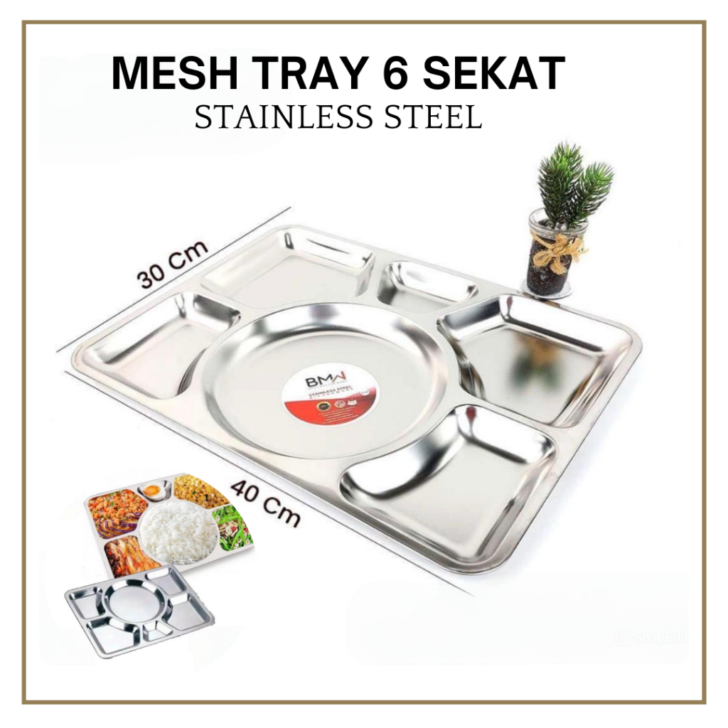 Piring Nampan Stainless Sekat 6 Food Tray Tebal Rumah Sakit Meshtray Plato Tempat Saji Makanan