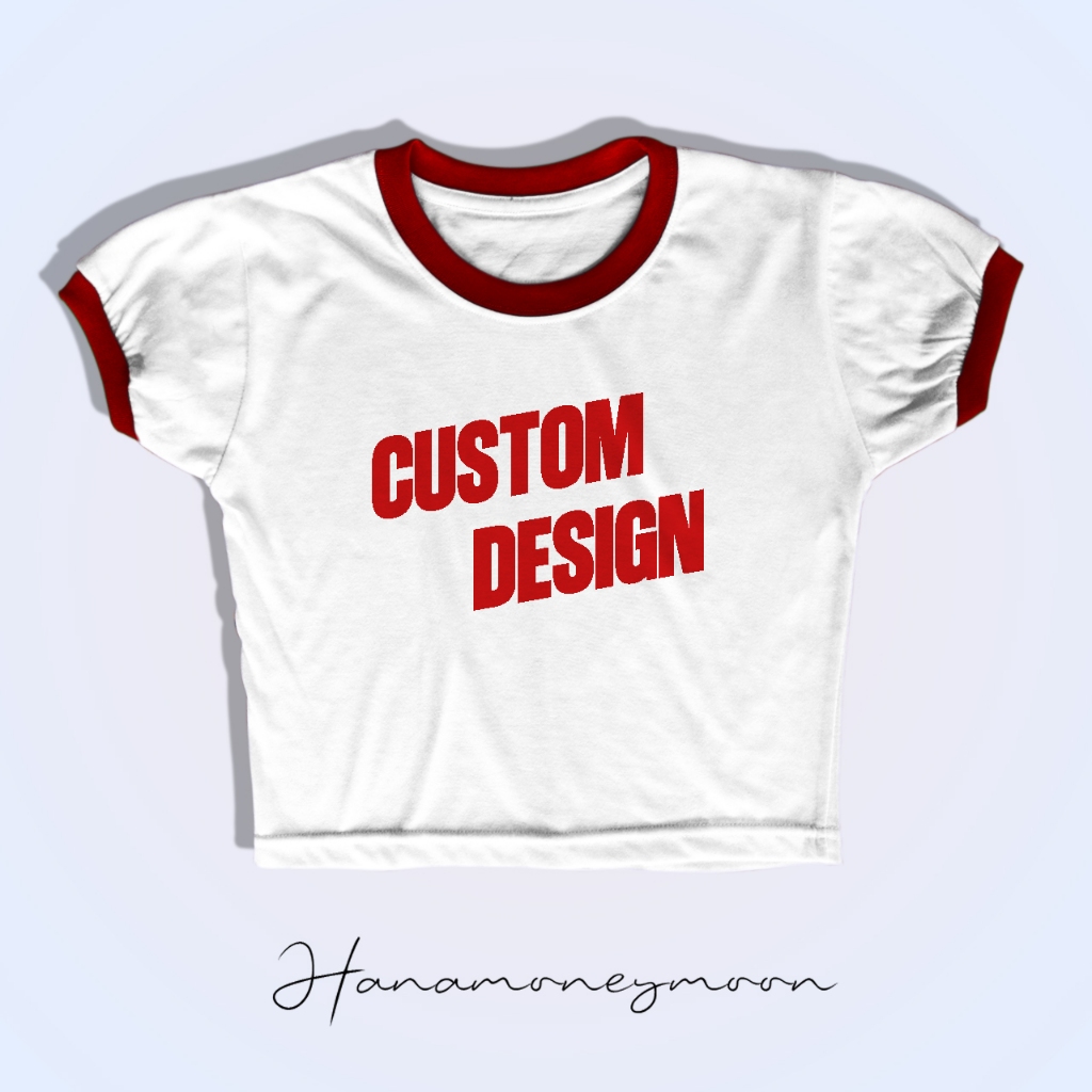 CUSTOM Baby Tee Ringer Two Tone - Baju Crop Top Cewek y2k Ringer custom Design