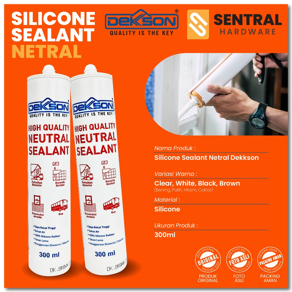 DEKKSON Lem Silikon Netral / Silicone Sealant Netral 300ml Bening / Putih / Coklat / Hitam