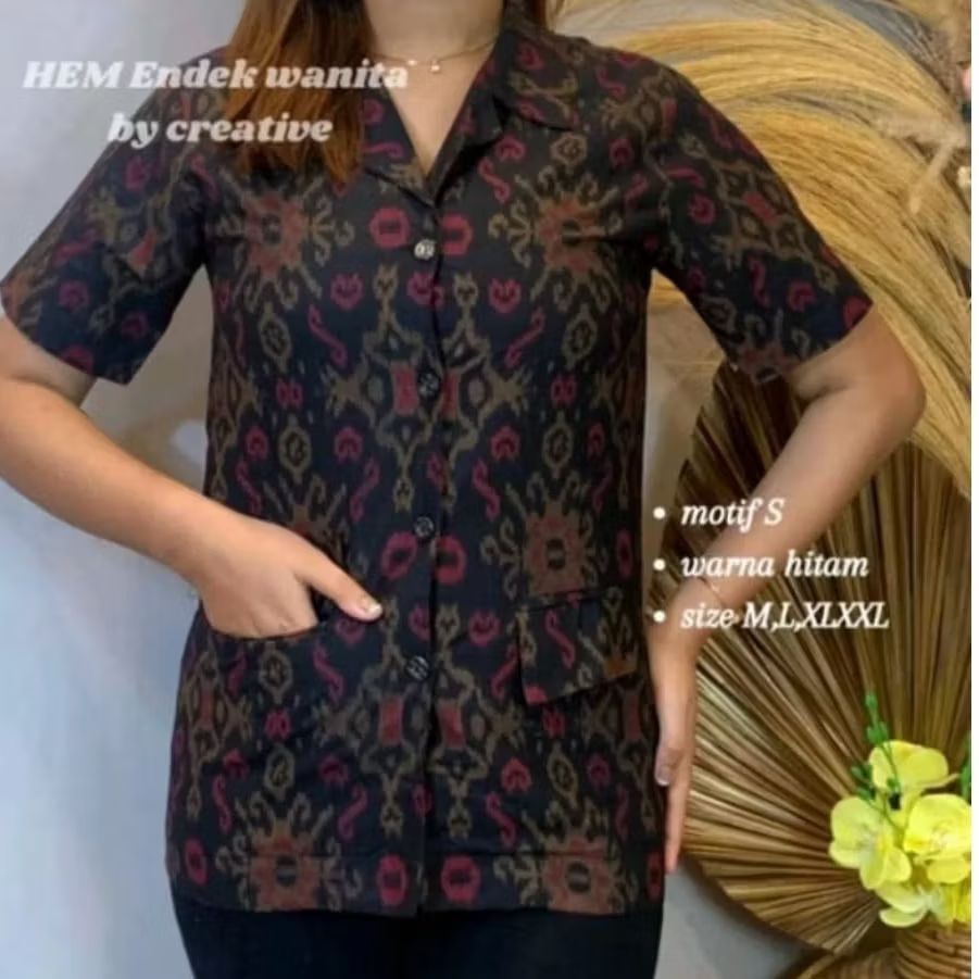 Hem endek bali wanita / kemeja wanita