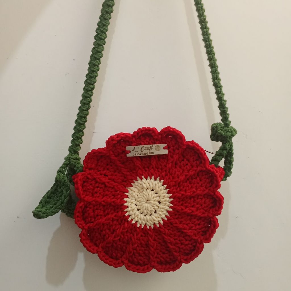 L'Craft Tas Anak Rajut Motif Bunga/Tas Anak Perempuan/Tas Custom/Tas Rajut/Tas Rajut Bunga