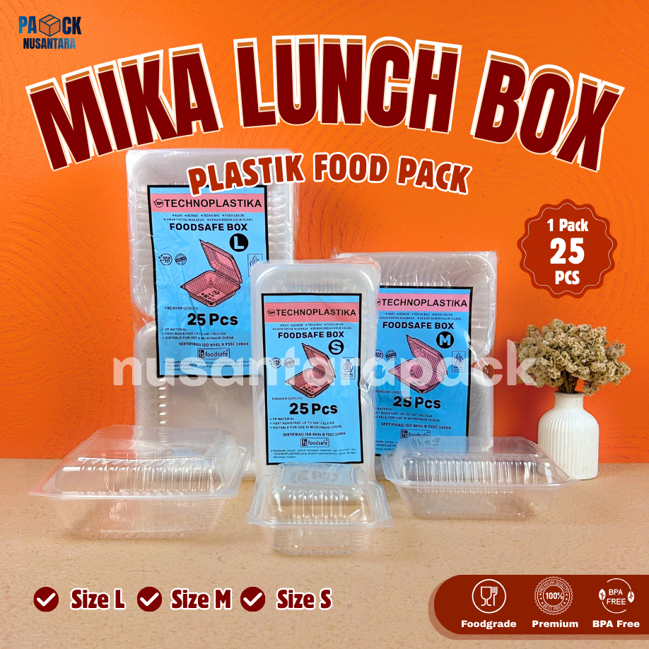 Mika Lunch Box Foodsafe Plastik Food Pack Transparan Box Makanan Kue Snack Dimsum S M L Isi 25 Pcs