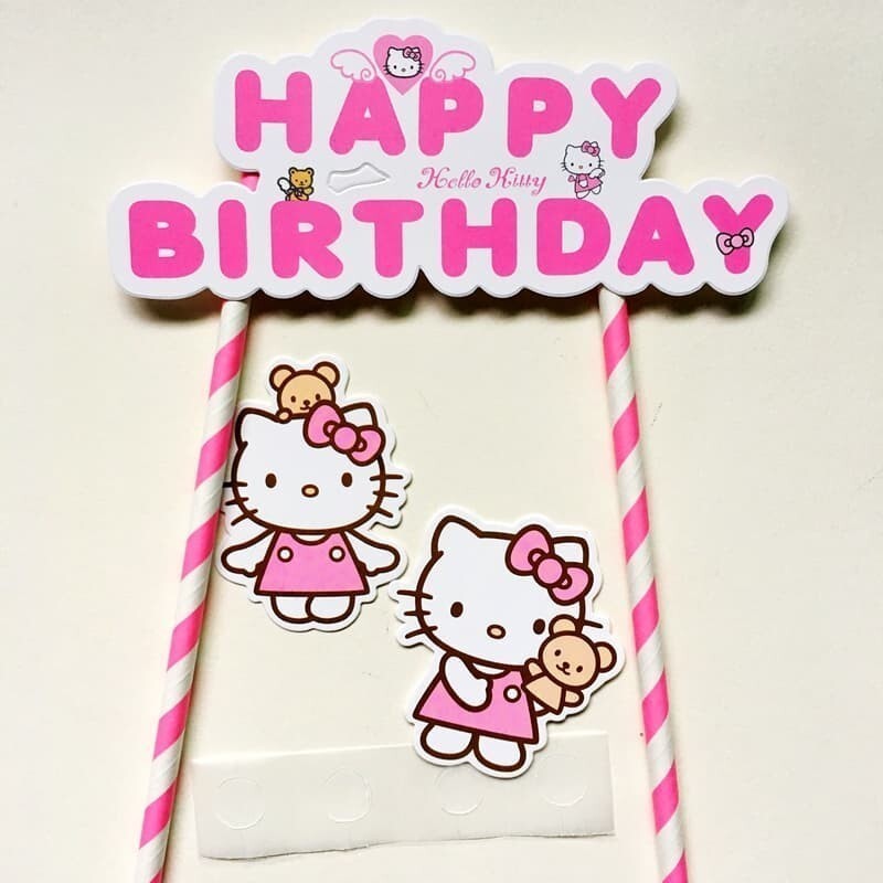 Topper happy birthday || Bendera Hello Kitty || Topper cake hello kitty