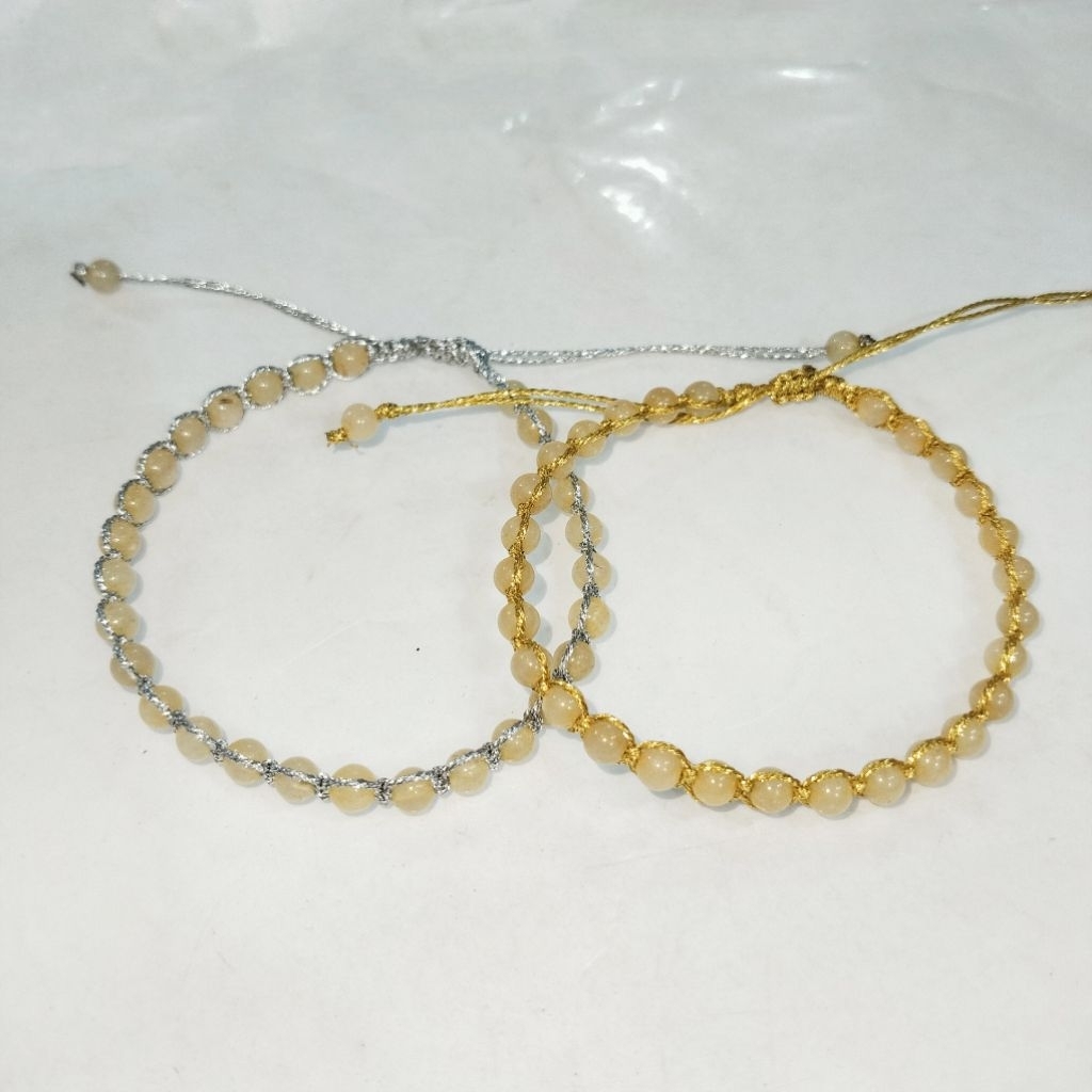 Gelang Tali Macrame Batu Rambut Sedana Gold Rutilated Kecubung Serat Emas 4mm