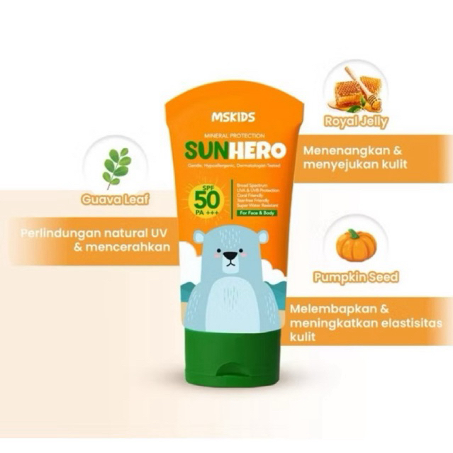 Ms Kids Mineral Sunscreen Sunhero SPF50 Sunbae SPF30 PA+++ Sunblock For Face & Body Anak Balita Sunb