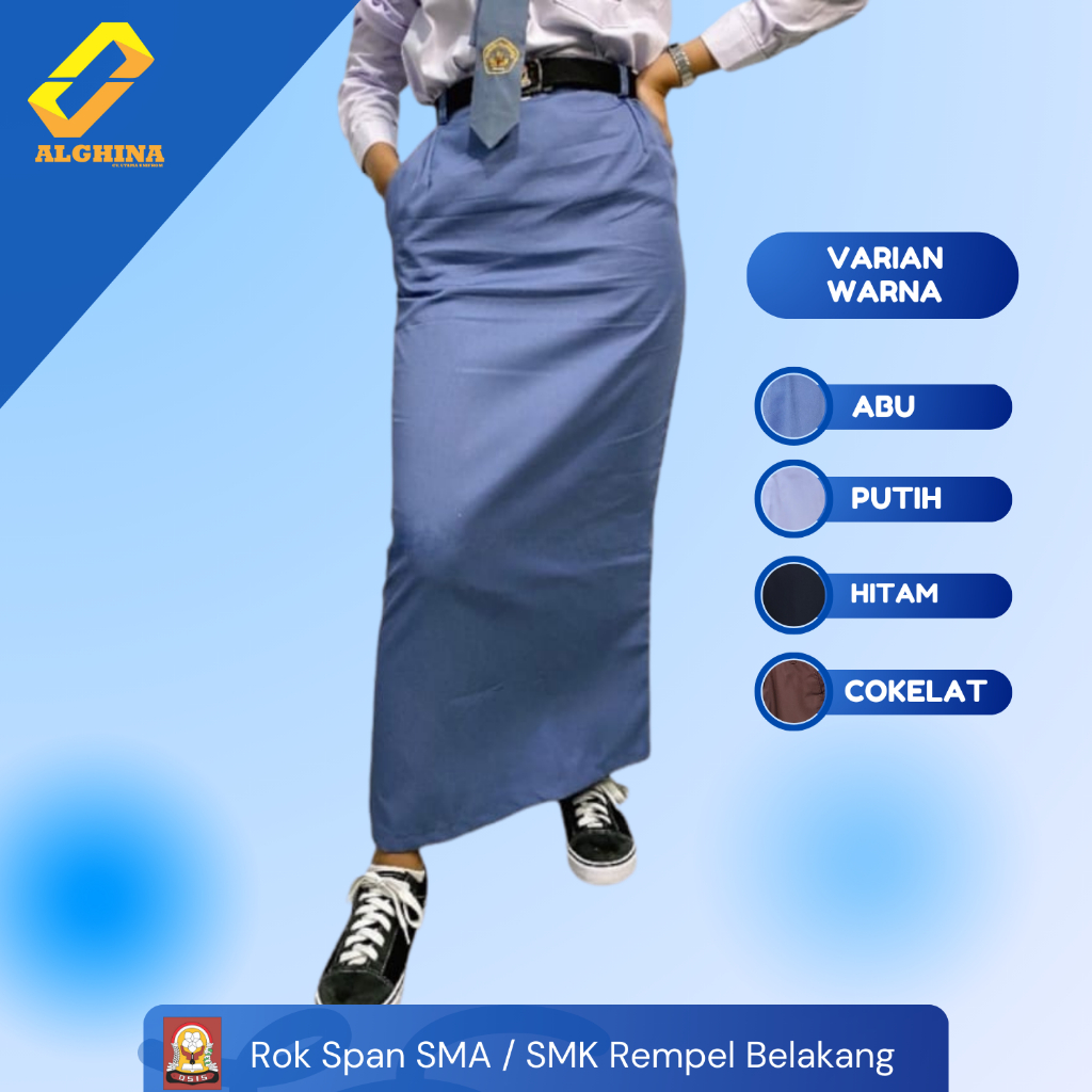 ALGHINA - Rok Sekolah Anak SMA/SMK Model Span Belakang Panjang Warna Abu-Abu,Hitam,Coklat & Putih