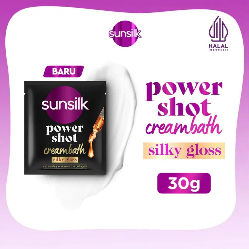 Sunsilk Power Shot Creambath Silky Gloss 30g Sachet | Ceramides Vitamin C Collagen | Melembabkan Mel