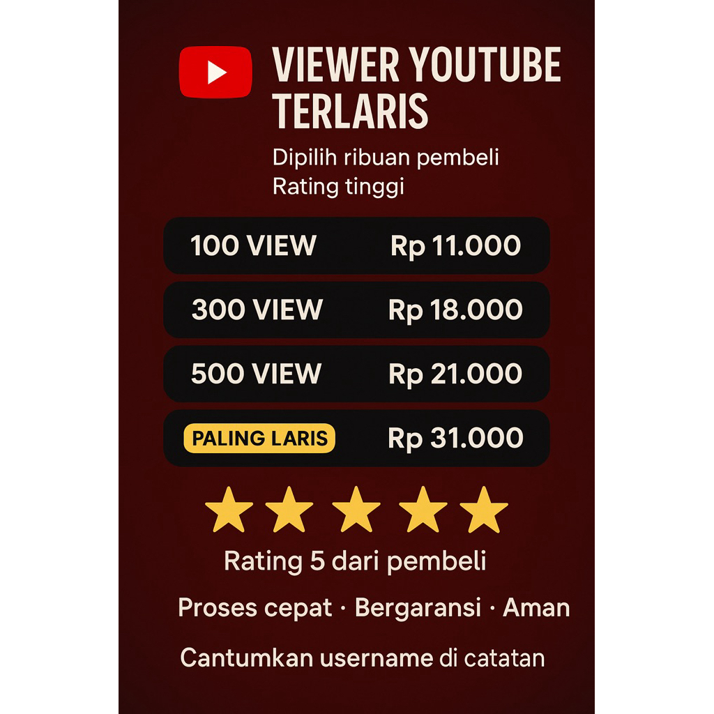 DISKON PENONTON VIEW VIDEO YOUTUBE SHORT VIEWER YT VIDEO YTB YOTUBE BERGARANSI MURAH NON DROP PERMAN