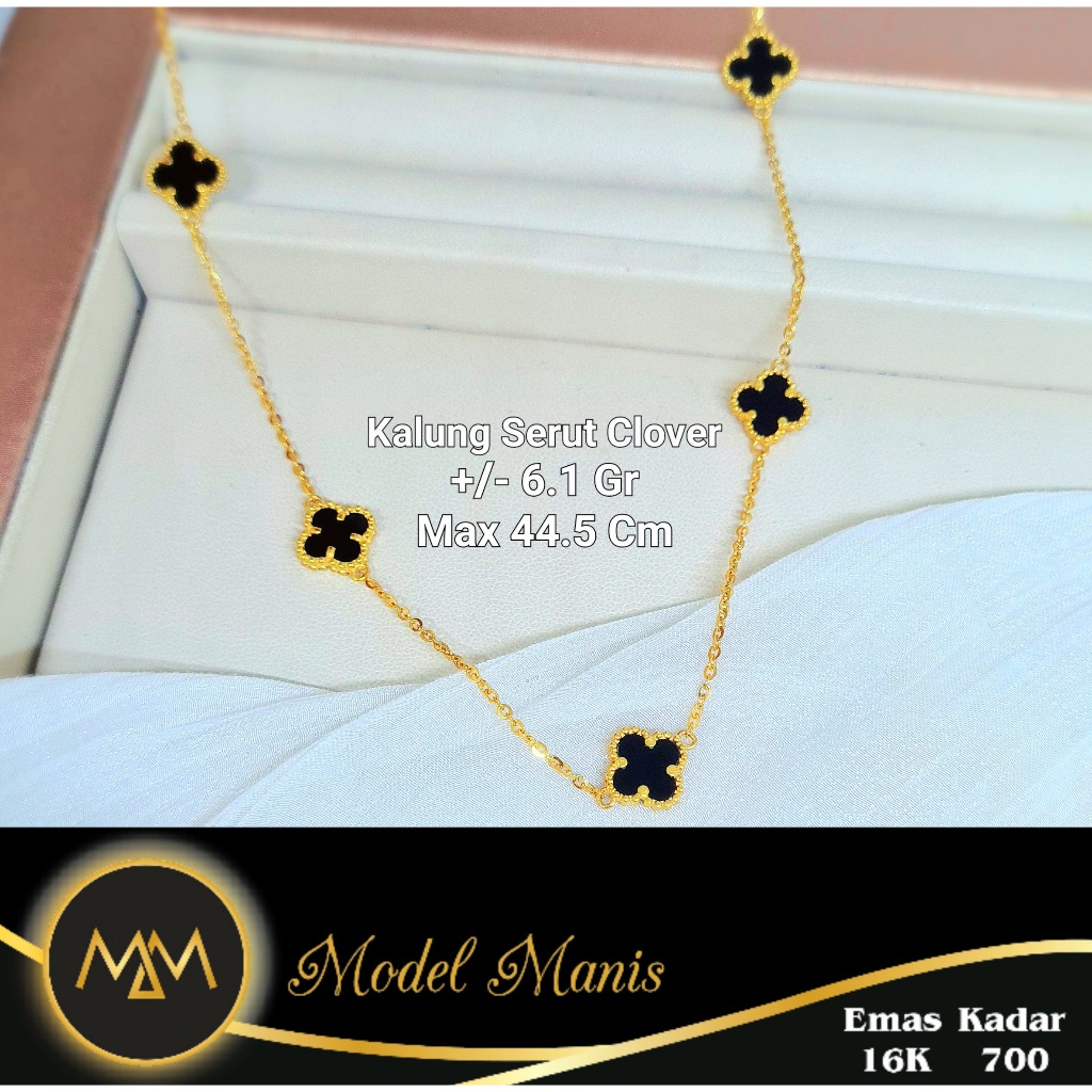 Model Manis Gold - Kalung Serut Clover Kuning - Emas 16k  700
