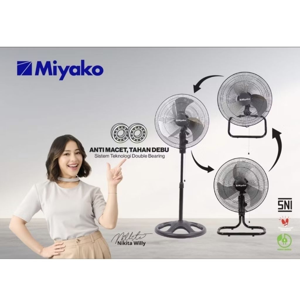 Kipas Angin Berdiri / Stand Fan Miyako KST-183 3 in 1 (Berdiri, Dinding, Duduk) Besi 18" KST 183