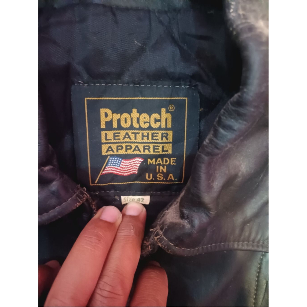 Vtg 70s 80s PROTECH LEATHER APPAREL Policeman Jacket X Jaket Kulit NYPD Police Avirex Harley Davidso