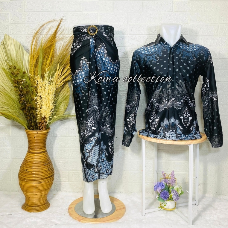 COD _Baju Couple Kemeja Batik pria dan Rok Lilit Motif Wayang Silver / Couple kemeja Lengan panjang 