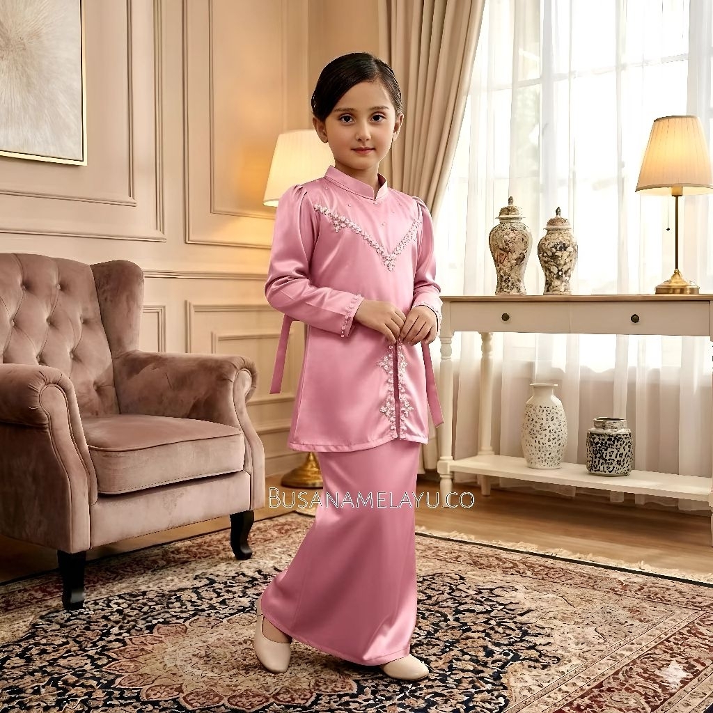 one set elliza baju kurung melayu anak perempuan baju pesta desain payet mutiara real pict