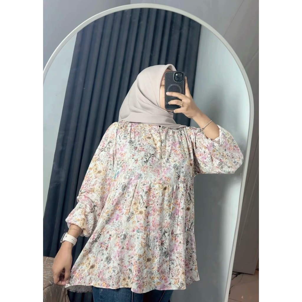 Arsyila Blouse Wanita Atasan Rayon Motif Bunga Floral Size Reguler Jumbo