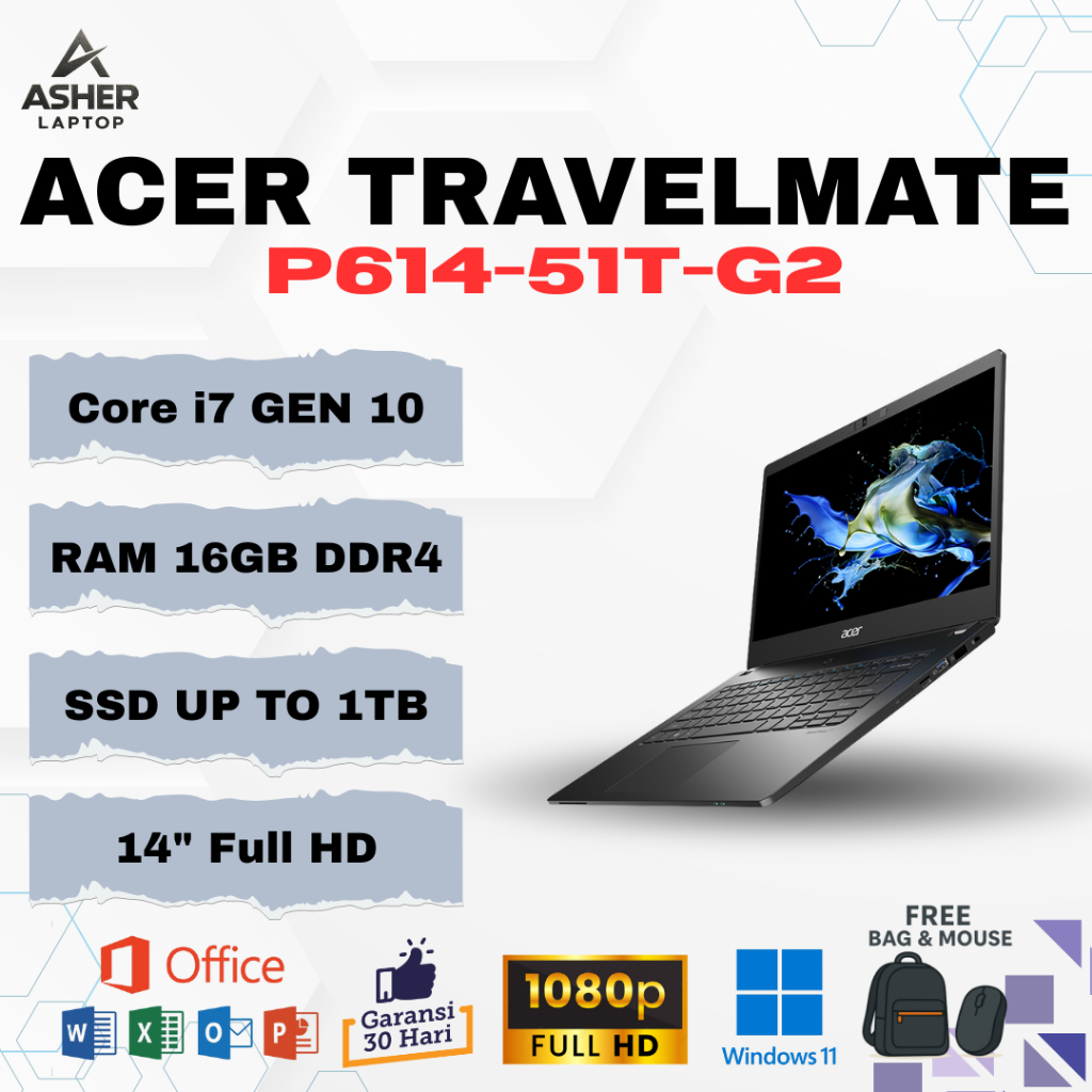 Laptop ACER Travelmate P614-51T-G2 Intel Core i7 GEN 10 RAM 16GB SSD 1TB 14" Full HD Touchscreen MUL