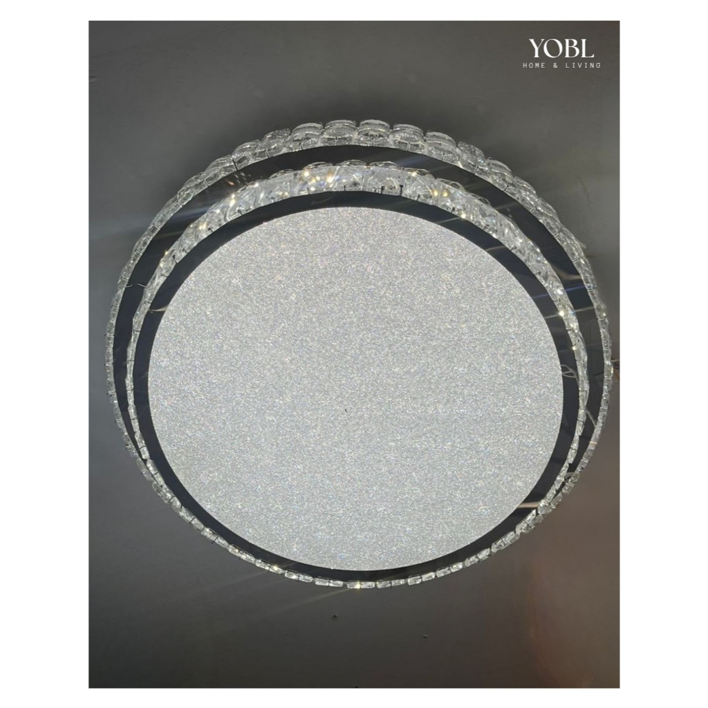 Lampu Plafon LED Bulat 50cm Kristal Klasik Modern Chrome